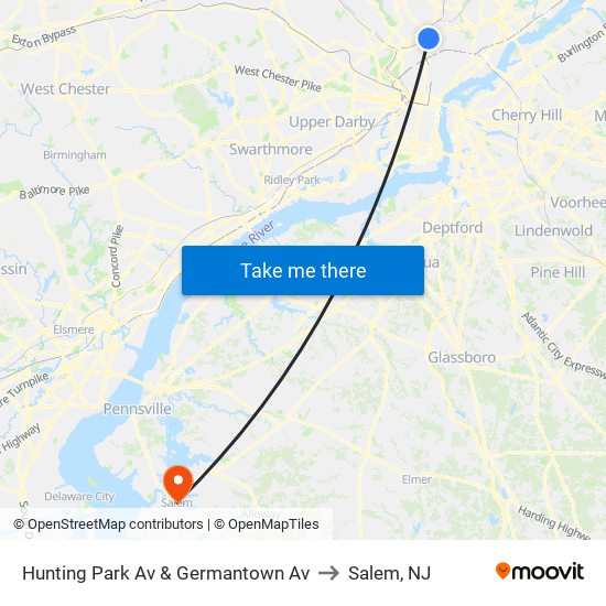 Hunting Park Av & Germantown Av to Salem, NJ map