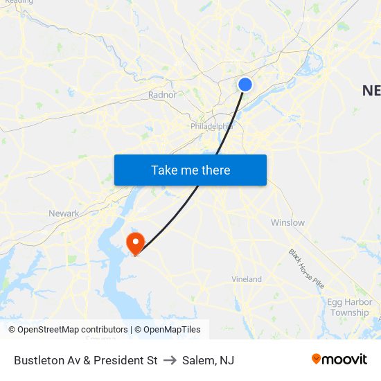 Bustleton Av & President St to Salem, NJ map