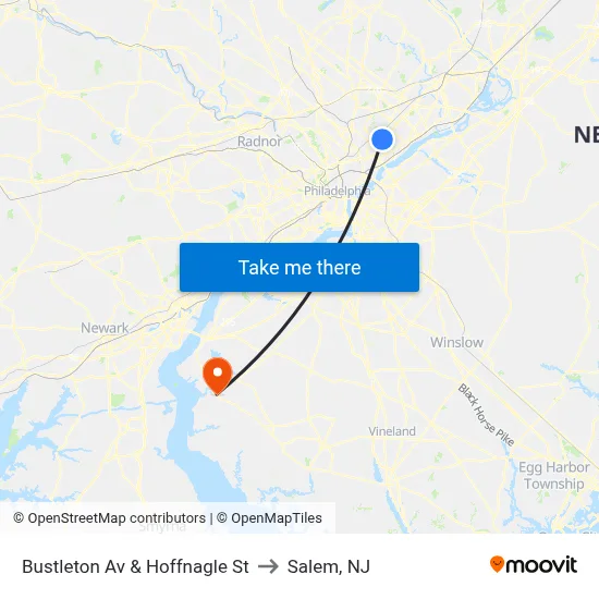 Bustleton Av & Hoffnagle St to Salem, NJ map