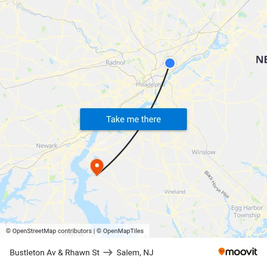 Bustleton Av & Rhawn St to Salem, NJ map