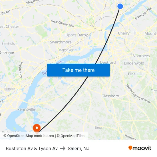 Bustleton Av & Tyson Av to Salem, NJ map