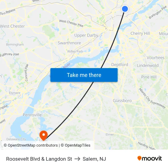 Roosevelt Blvd & Langdon St to Salem, NJ map
