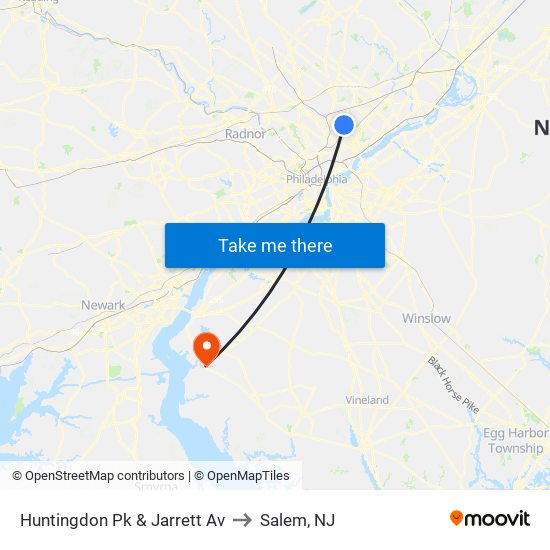 Huntingdon Pk & Jarrett Av to Salem, NJ map