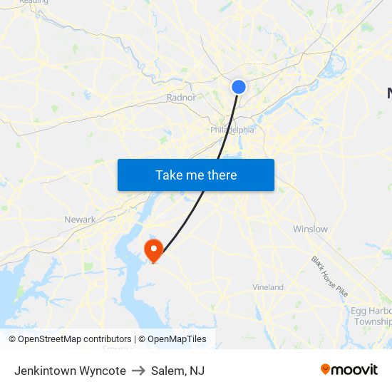 Jenkintown Wyncote to Salem, NJ map