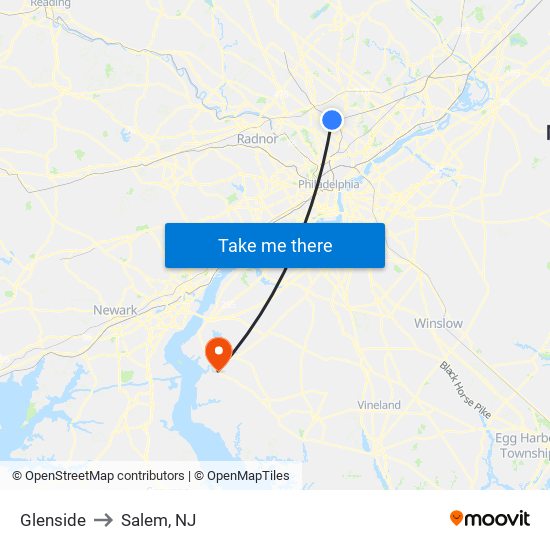 Glenside to Salem, NJ map