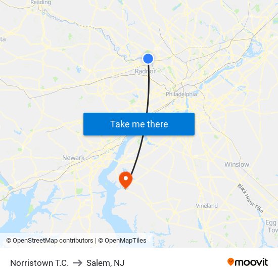 Norristown T.C. to Salem, NJ map