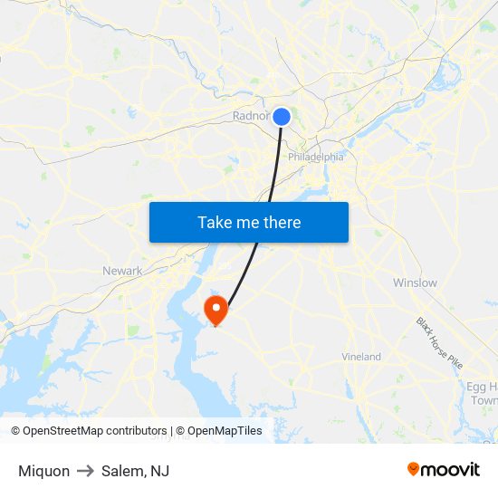 Miquon to Salem, NJ map