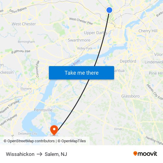 Wissahickon to Salem, NJ map