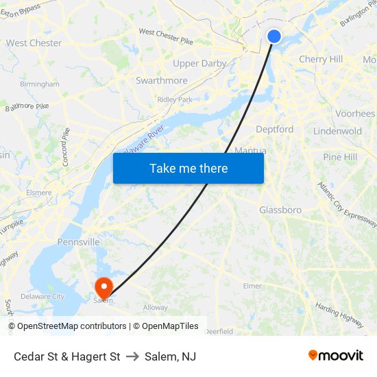 Cedar St & Hagert St to Salem, NJ map