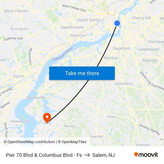 Pier 70 Blvd & Columbus Blvd - Fs to Salem, NJ map