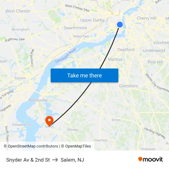 Snyder Av & 2nd St to Salem, NJ map