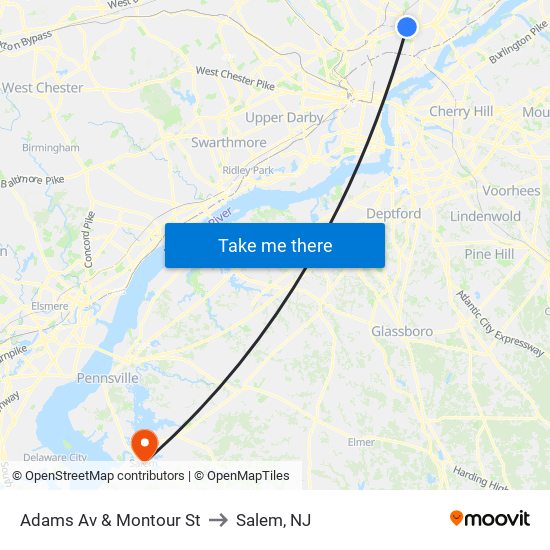 Adams Av & Montour St to Salem, NJ map