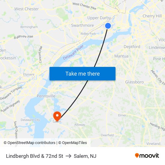 Lindbergh Blvd & 72nd St to Salem, NJ map