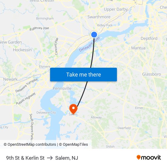 9th St & Kerlin St to Salem, NJ map