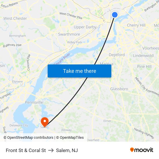Front St & Coral St to Salem, NJ map