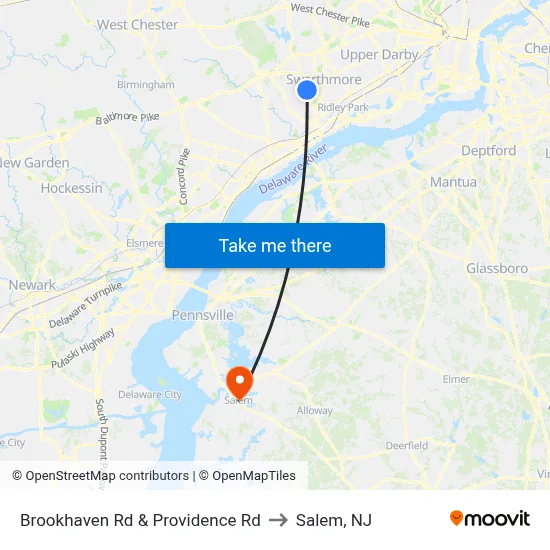 Brookhaven Rd & Providence Rd to Salem, NJ map