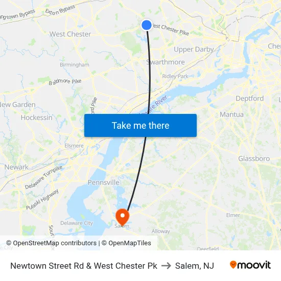 Newtown Street Rd & West Chester Pk to Salem, NJ map