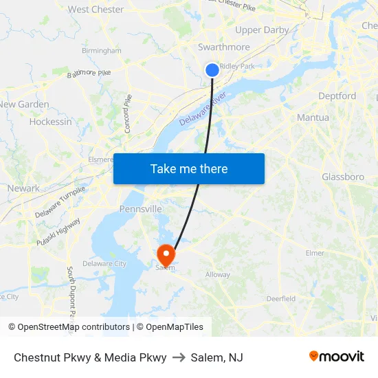 Chestnut Pkwy & Media Pkwy to Salem, NJ map