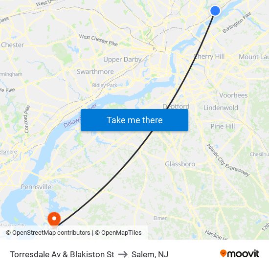 Torresdale Av & Blakiston St to Salem, NJ map