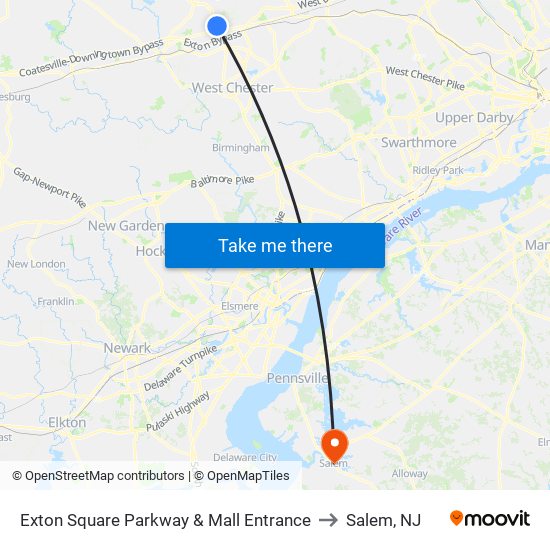 Exton Square Parkway & Mall Entrance to Salem, NJ map