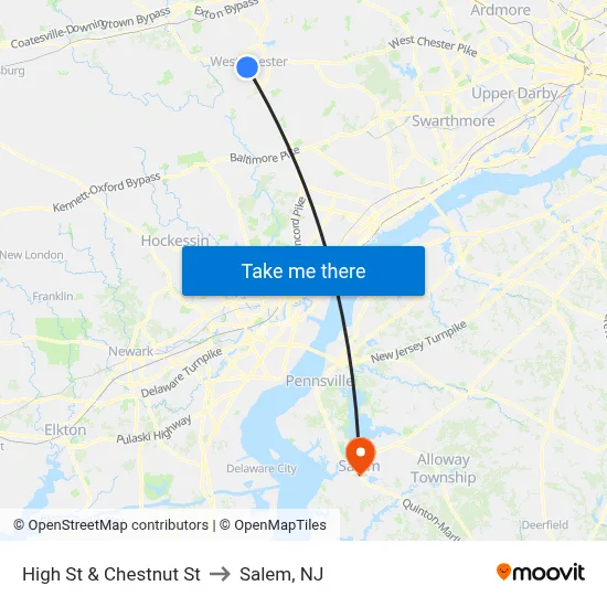 High St & Chestnut St to Salem, NJ map