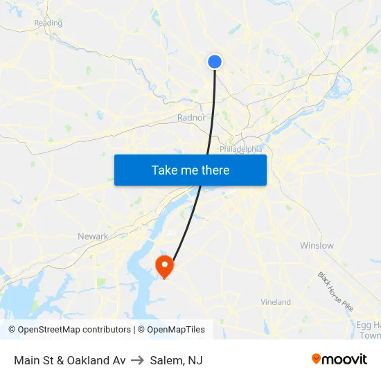 Main St & Oakland Av to Salem, NJ map