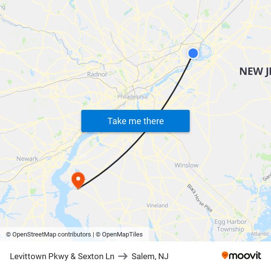 Levittown Pkwy & Sexton Ln to Salem, NJ map