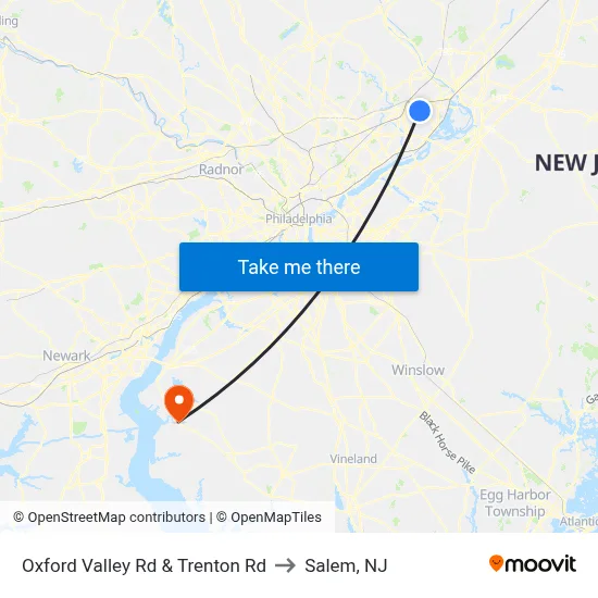 Oxford Valley Rd & Trenton Rd to Salem, NJ map