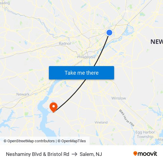 Neshaminy Blvd & Bristol Rd to Salem, NJ map