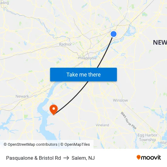 Pasqualone & Bristol Rd to Salem, NJ map