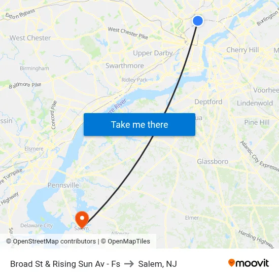 Broad St & Rising Sun Av - Fs to Salem, NJ map