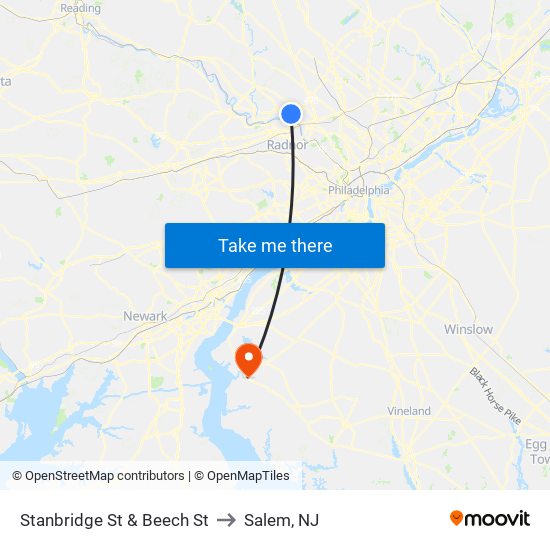 Stanbridge St & Beech St to Salem, NJ map