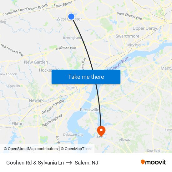 Goshen Rd & Sylvania Ln to Salem, NJ map