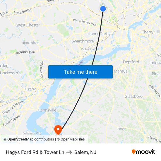 Hagys Ford Rd & Tower Ln to Salem, NJ map