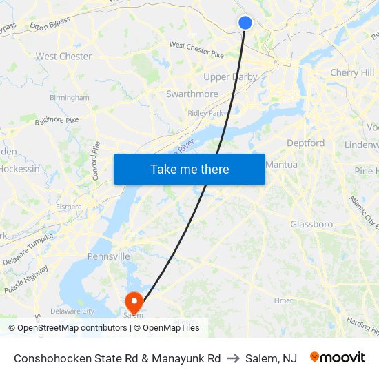 Conshohocken State Rd & Manayunk Rd to Salem, NJ map