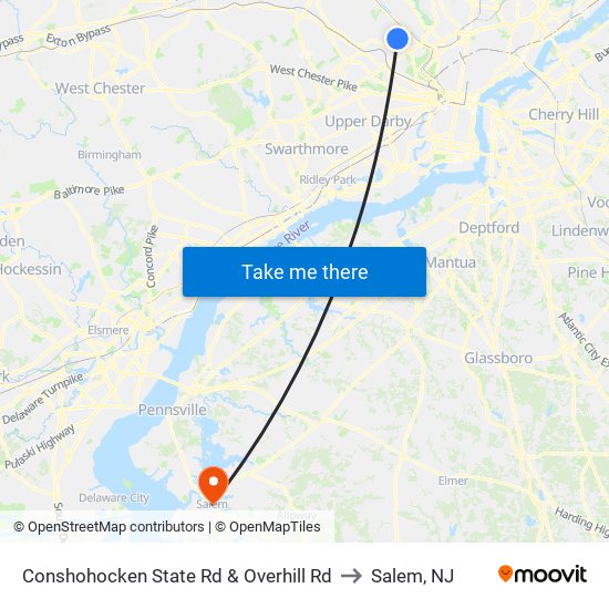 Conshohocken State Rd & Overhill Rd to Salem, NJ map