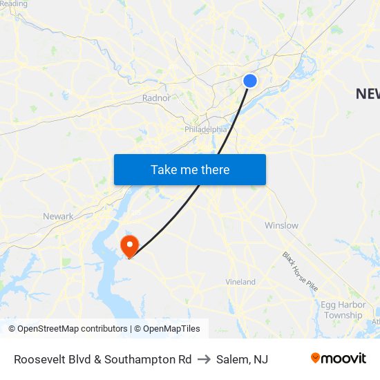 Roosevelt Blvd & Southampton Rd to Salem, NJ map