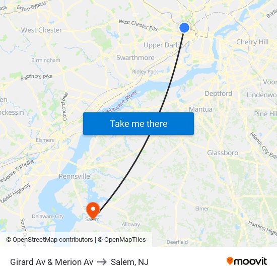 Girard Av & Merion Av to Salem, NJ map