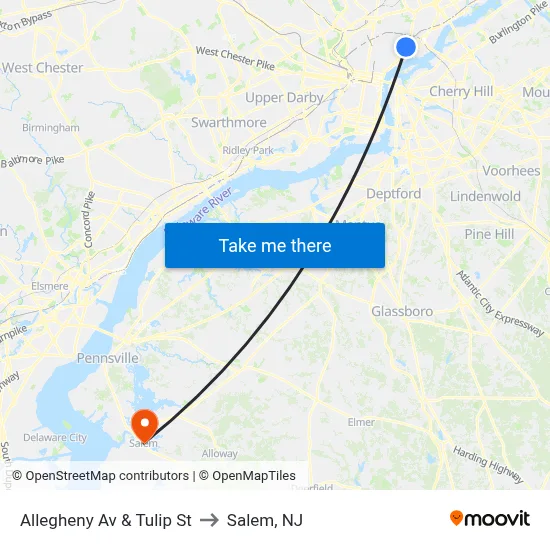 Allegheny Av & Tulip St to Salem, NJ map