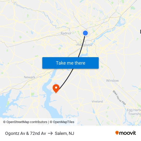 Ogontz Av & 72nd Av to Salem, NJ map