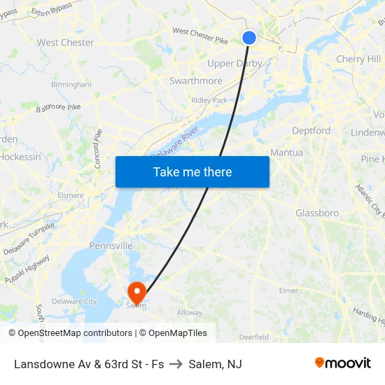 Lansdowne Av & 63rd St - Fs to Salem, NJ map