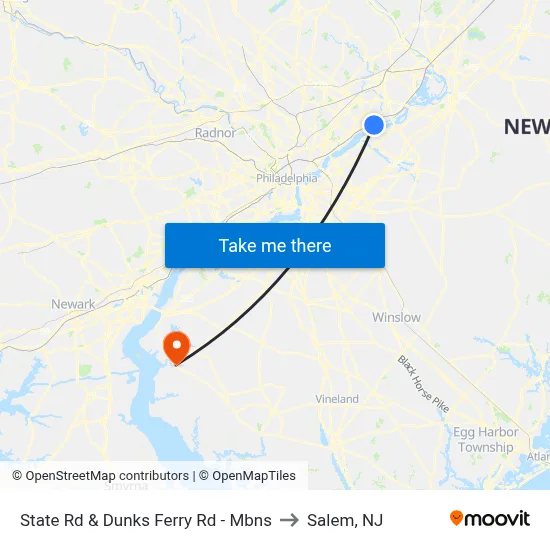 State Rd & Dunks Ferry Rd - Mbns to Salem, NJ map