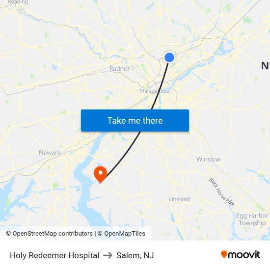 Holy Redeemer Hospital to Salem, NJ map