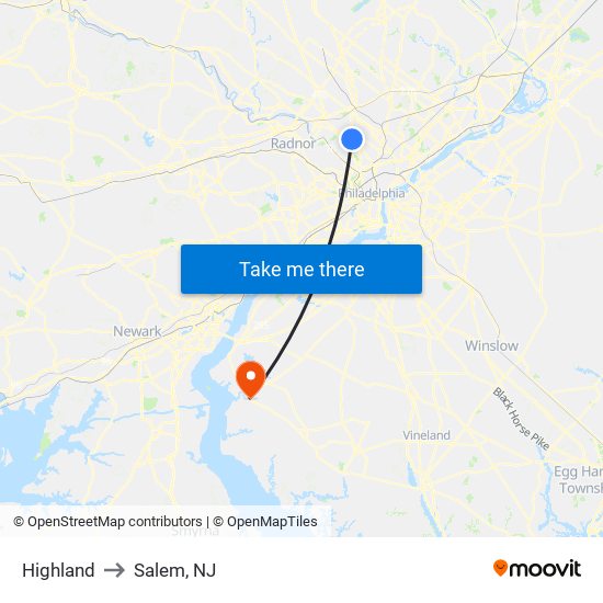 Highland to Salem, NJ map