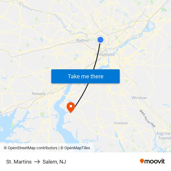 St. Martins to Salem, NJ map