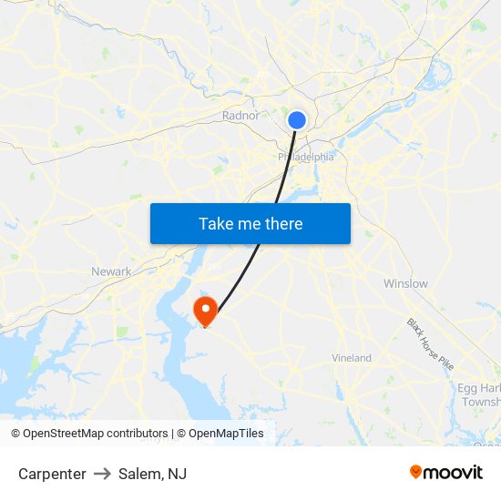 Carpenter to Salem, NJ map