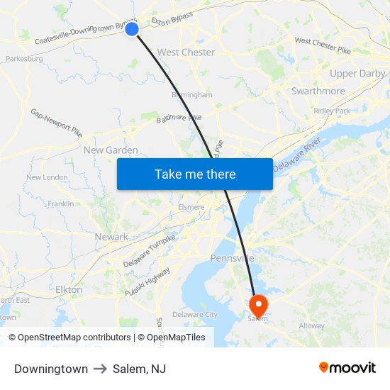 Downingtown to Salem, NJ map