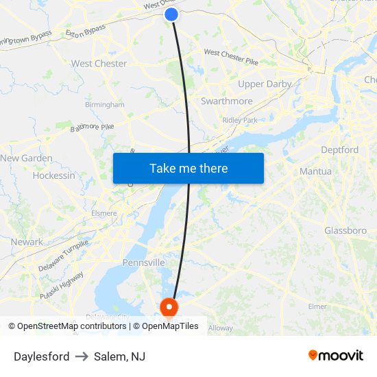 Daylesford to Salem, NJ map