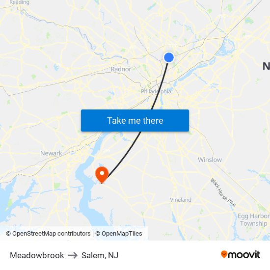 Meadowbrook to Salem, NJ map