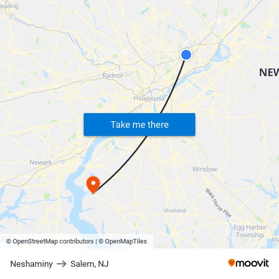 Neshaminy to Salem, NJ map